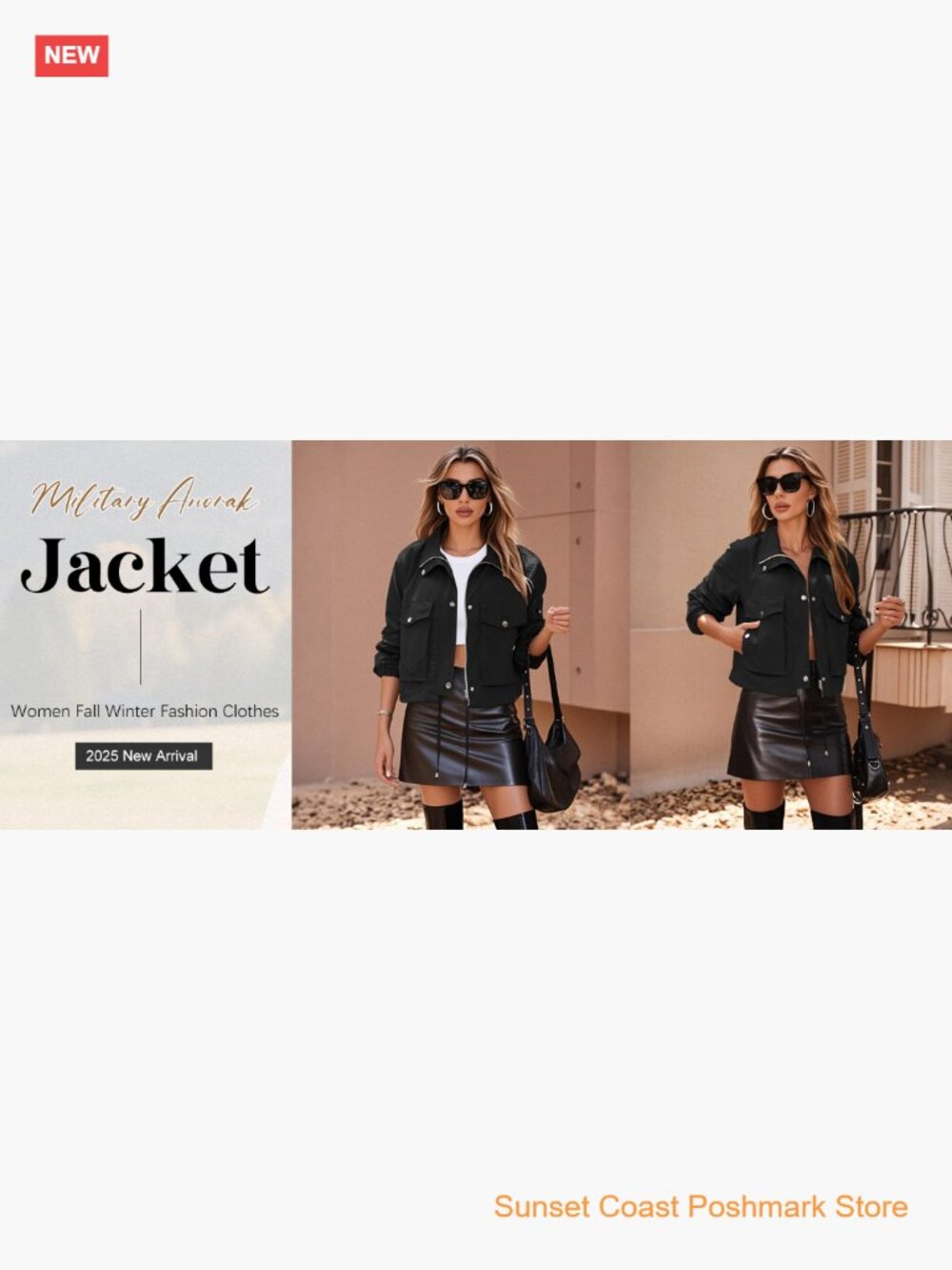 Womens Cropped Bomber Jacket Zip Up Lightweight Utility Anorak Coat With Pockets - Picture 7 of 7